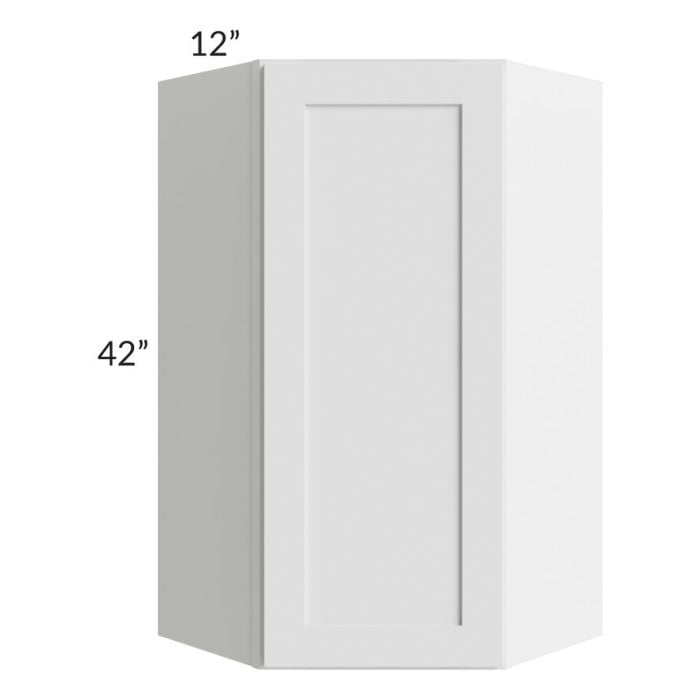 RTA Southport White Shaker 24" x 42" Wall Diagonal Corner Cabinet with 1 Decorative End Panel and Glass Door
