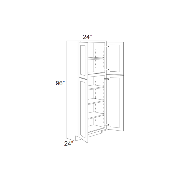 RTA Southport White Shaker 24" x 96" Wall Pantry with 2 Sides Decorative End Panels