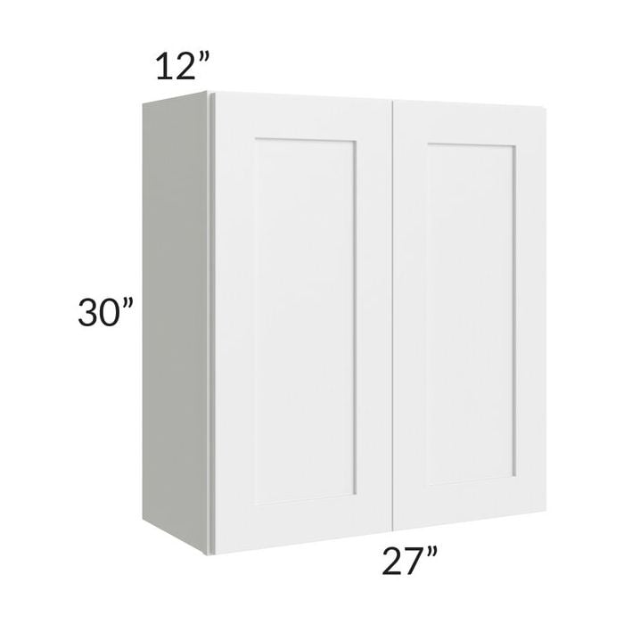 RTA Southport White Shaker 27" x 30" Wall Cabinet with 2 Decorative End Panels and Glass Door