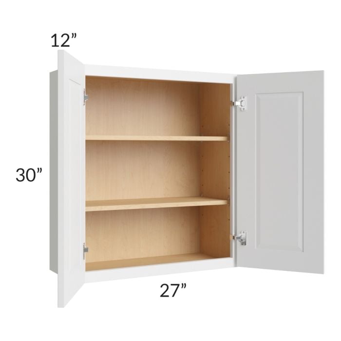 RTA Southport White Shaker 27" x 30" Wall Cabinet with Glass Door