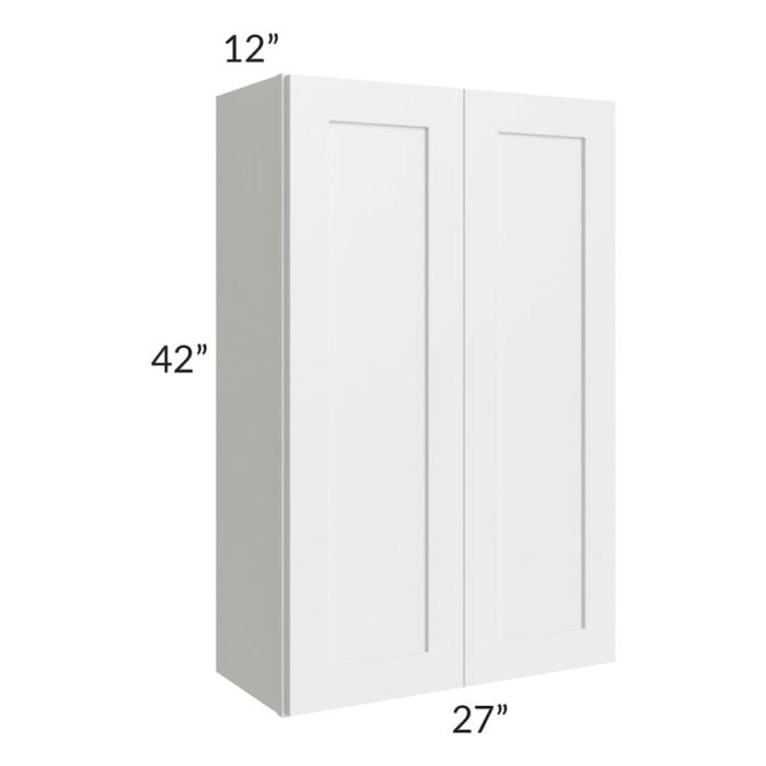 RTA Southport White Shaker 27" x 42" Wall Cabinet with 2 Decorative End Panels and Glass Door
