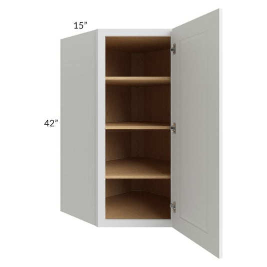 RTA Southport White Shaker 27" x 42" Wall Diagonal Corner Cabinet with Glass Door