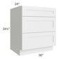 RTA Southport White Shaker 30" 3-Drawer Base Cabinet with 2 Decorative End Panels