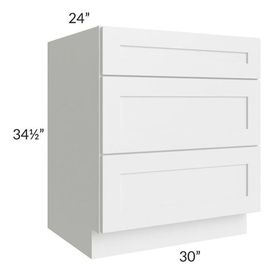 RTA Southport White Shaker 30" 3-Drawer Base Cabinet with 2 Decorative End Panels