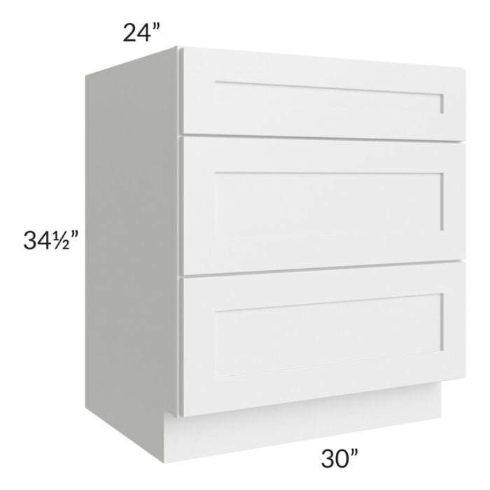 RTA Southport White Shaker 30" 3-Drawer Base Cabinet