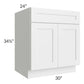RTA Southport White Shaker 30" Sink Base Cabinet with 2 Decorative End Panels