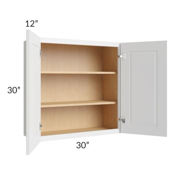 RTA Southport White Shaker 30" x 30" Wall Cabinet with 2 Decorative End Panels and Glass Door