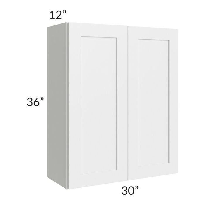 RTA Southport White Shaker 30" x 36" Wall Cabinet with 2 Decorative End Panels and Glass Door