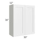 RTA Southport White Shaker 30" x 36" Wall Cabinet with Glass Door