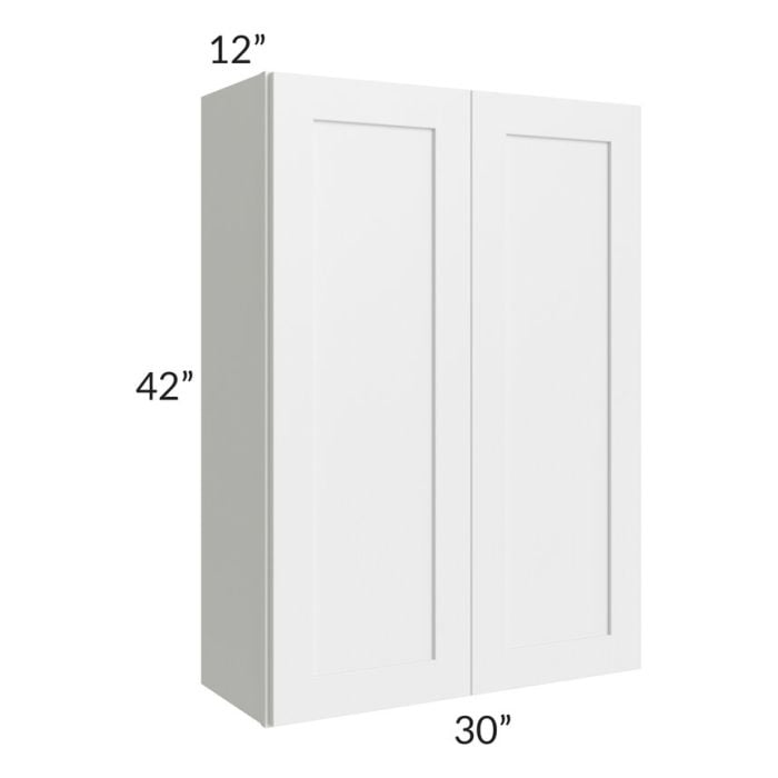 RTA Southport White Shaker 30" x 42" Wall Cabinet with Glass Door