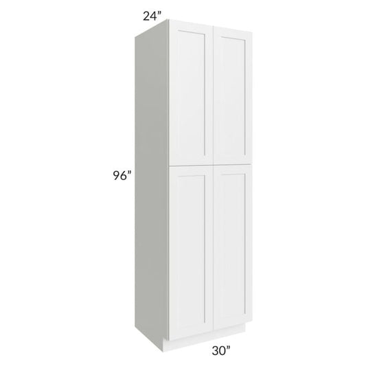 RTA Southport White Shaker 30" x 96" Wall Pantry with 1 Side Decorative End Panel and 4 Roll Out Trays