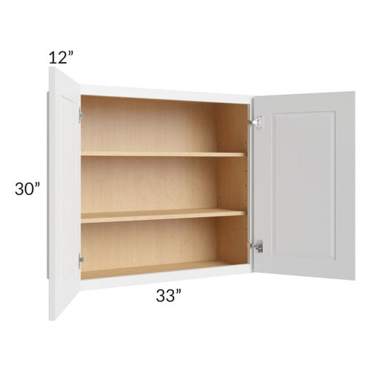 RTA Southport White Shaker 33" x 30" Wall Cabinet with 1 Decorative End Panel and Glass Door