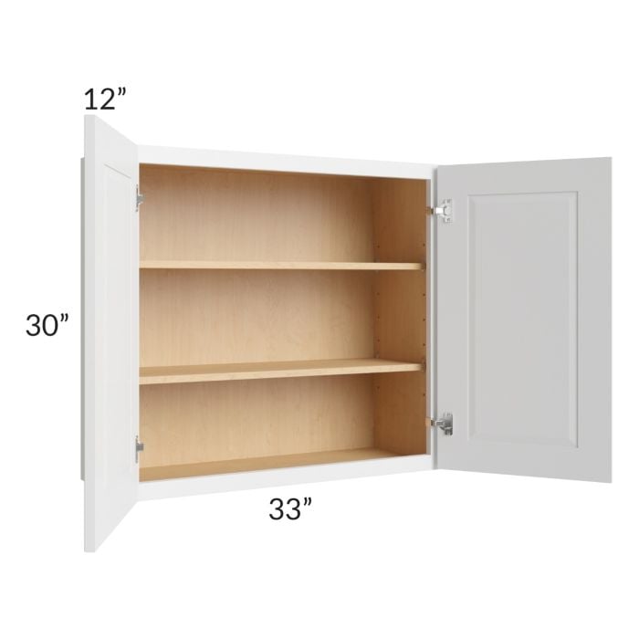 RTA Southport White Shaker 33" x 30" Wall Cabinet with 1 Decorative End Panel
