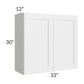 RTA Southport White Shaker 33" x 30" Wall Cabinet with 2 Decorative End Panels and Glass Door