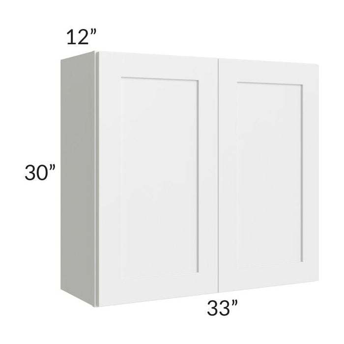 RTA Southport White Shaker 33" x 30" Wall Cabinet with 2 Decorative End Panels and Glass Door
