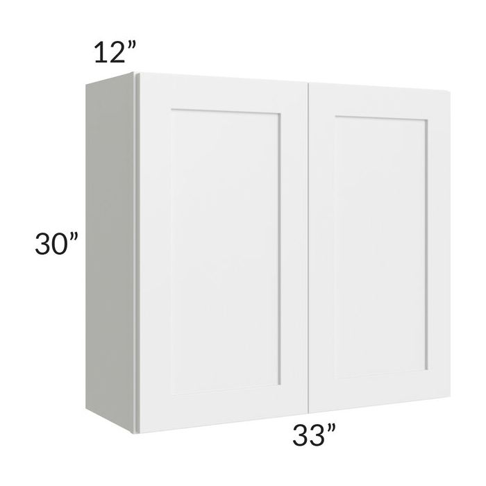RTA Southport White Shaker 33" x 30" Wall Cabinet with Glass Door