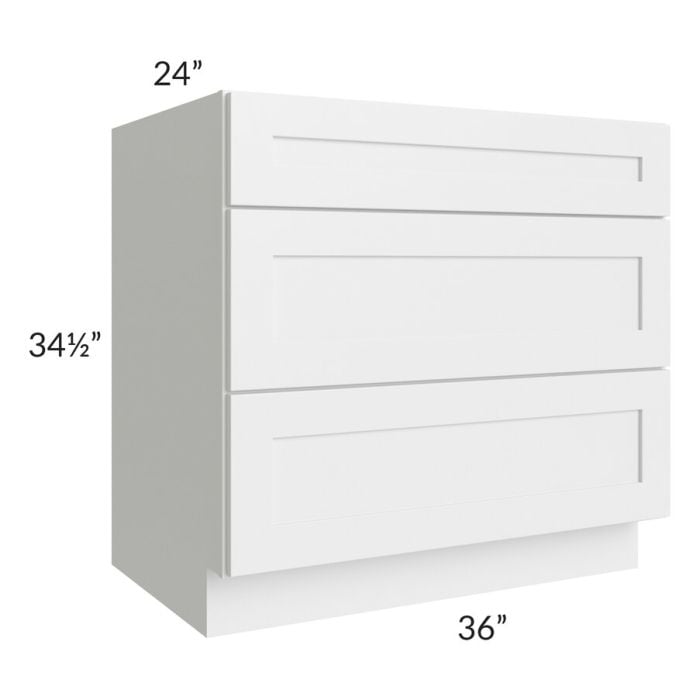 RTA Southport White Shaker 36" 3-Drawer Base Cabinet