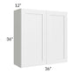 RTA Southport White Shaker 36" x 36" Wall Cabinet with 1 Decorative End Panel and Glass Door