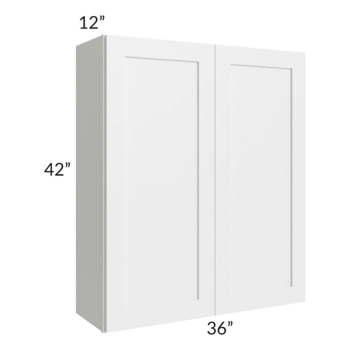 RTA Southport White Shaker 36" x 42" Wall Cabinet with 1 Decorative End Panel and Glass Door