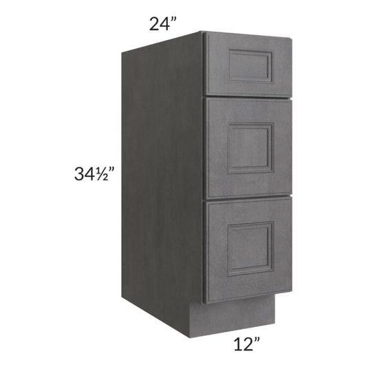 RTA Stone Grey 12" 3-Drawer Base Cabinet with 1 Decorative End Panel