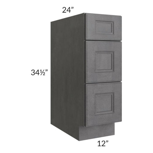 RTA Stone Grey 12" 3-Drawer Base Cabinet
