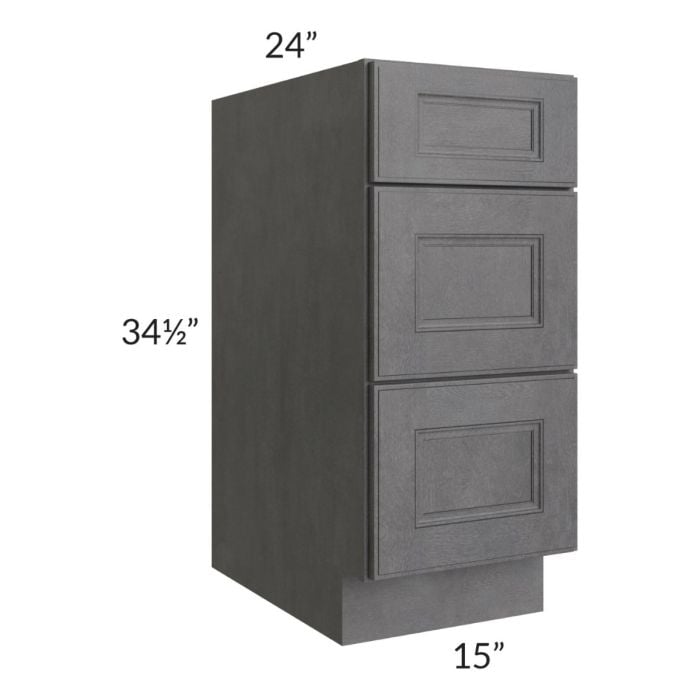 RTA Stone Grey 15" 3-Drawer Base Cabinet with 2 Decorative End Panels