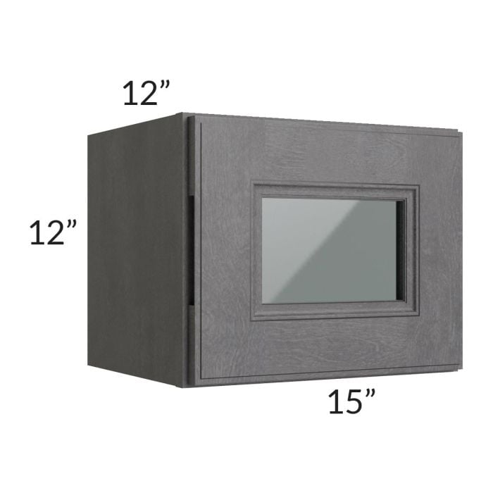 RTA Stone Grey 15" x 12" Decorative Wall Cabinet with Plain Glass