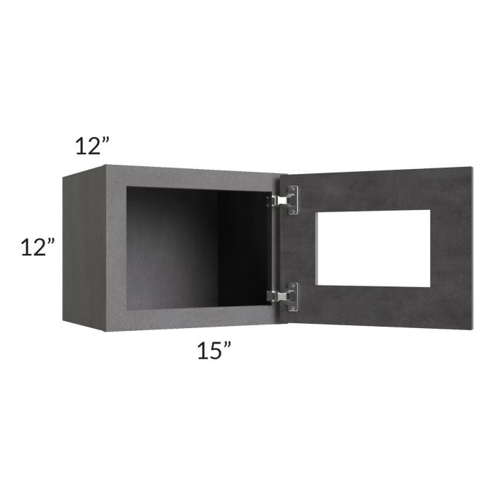 RTA Stone Grey 15" x 12" Decorative Wall Cabinet with Plain Glass