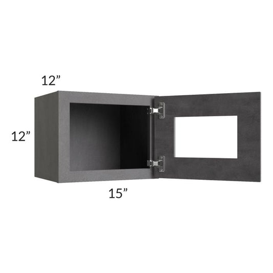 RTA Stone Grey 15" x 12" Decorative Wall Cabinet with Plain Glass