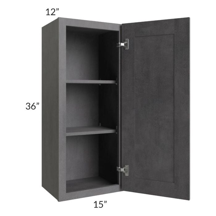 RTA Stone Grey 15" x 36" Wall Cabinet with 1 Decorative End Panel