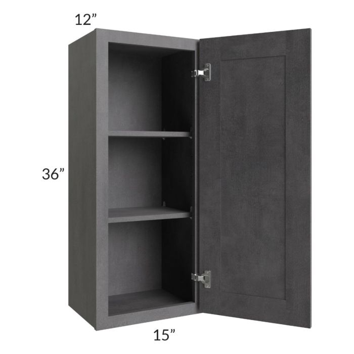 RTA Stone Grey 15" x 36" Wall Cabinet with Glass Door
