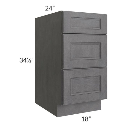 RTA Stone Grey 18" 3-Drawer Base Cabinet with 2 Decorative End Panels