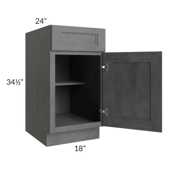 RTA Stone Grey 18" Base Cabinet with 1 Decorative End Panel and 2 Roll Out Trays