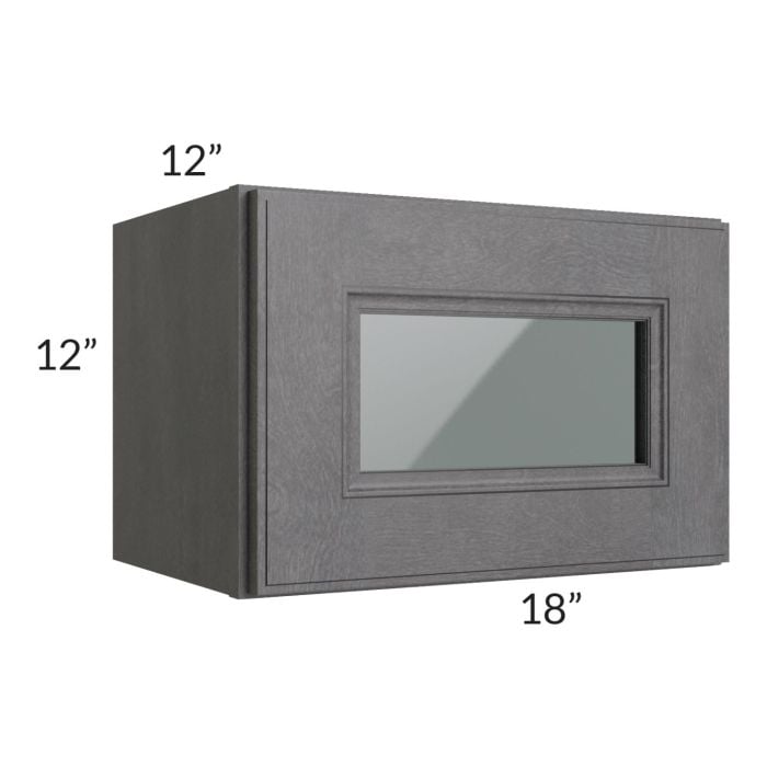 RTA Stone Grey 18" x 12" Decorative Wall Cabinet with Plain Glass