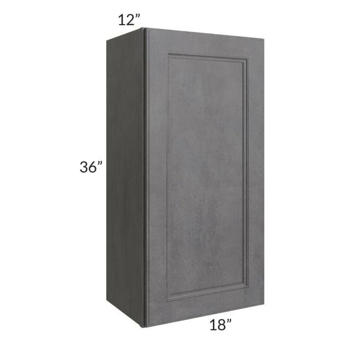 RTA Stone Grey 18" x 36" Wall Cabinet with 1 Decorative End Panel and Glass Door