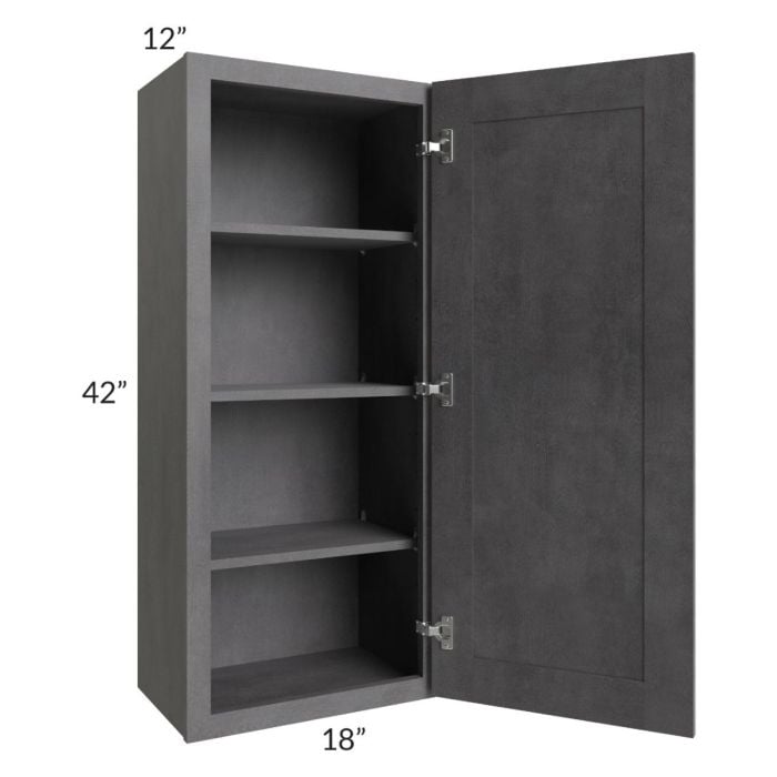 RTA Stone Grey 18" x 42" Wall Cabinet with 1 Decorative End Panel and Glass Door