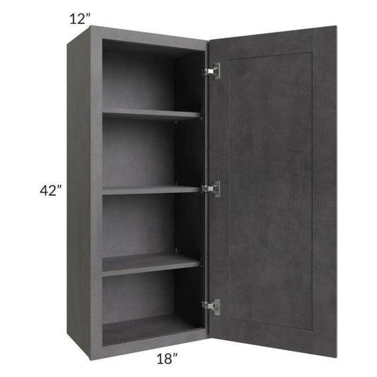 RTA Stone Grey 18" x 42" Wall Cabinet with 2 Decorative End Panels and Glass Door