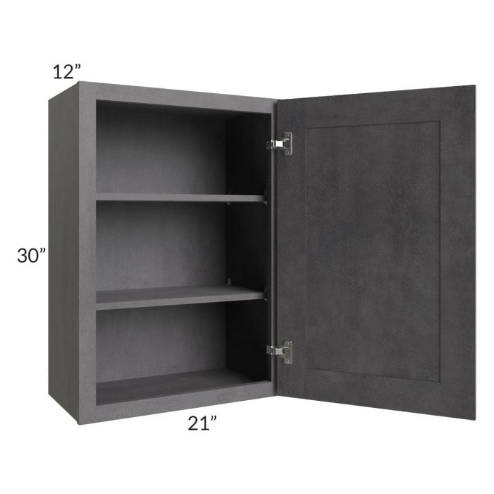 RTA Stone Grey 21" x 30" Wall Cabinet with 1 Decorative End Panel and Glass Door