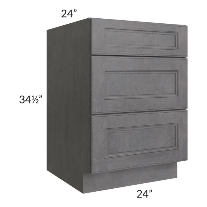 RTA Stone Grey 24" 3-Drawer Base Cabinet