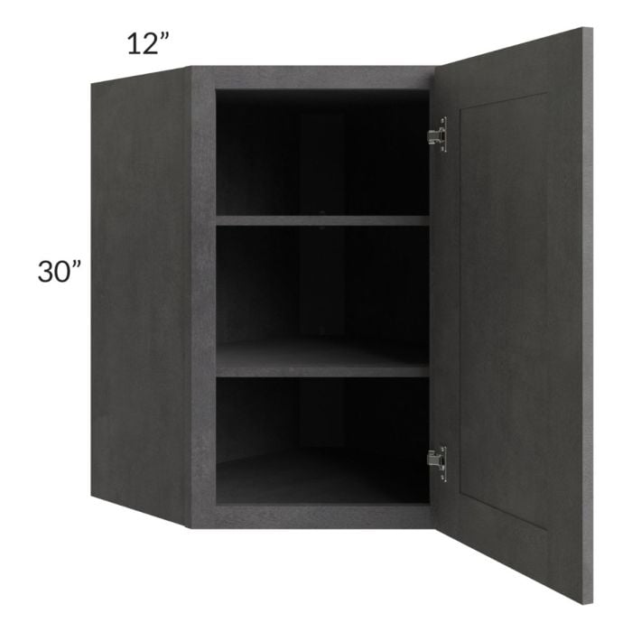 RTA Stone Grey 24" x 30" Diagonal Corner Wall Cabinet with Glass Door