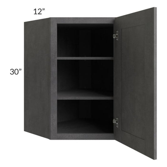 RTA Stone Grey 24" x 30" Diagonal Corner Wall Cabinet with Glass Door