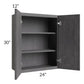 RTA Stone Grey 24" x 30" Wall Cabinet with 1 Decorative End Panel and Glass Door