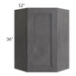 RTA Stone Grey 24" x 36" Diagonal Corner Wall Cabinet with Glass Door