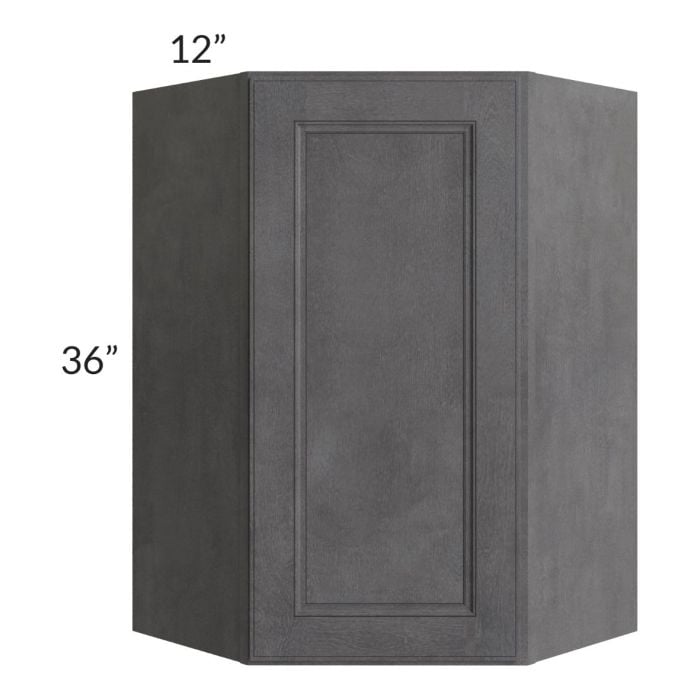 RTA Stone Grey 24" x 36" Diagonal Corner Wall Cabinet with Glass Door