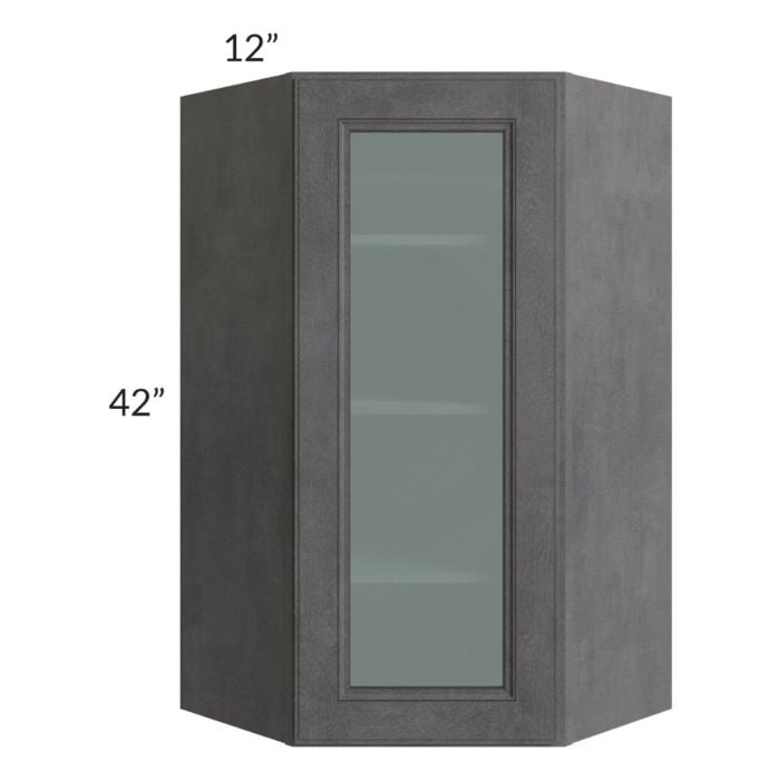 RTA Stone Grey 24" x 42" Glass Diagonal Corner Wall Cabinet