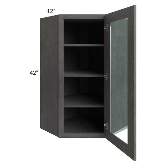 RTA Stone Grey 24" x 42" Glass Diagonal Corner Wall Cabinet