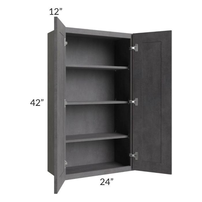 RTA Stone Grey 24" x 42" Wall Cabinet with 1 Decorative End Panel and Glass Door