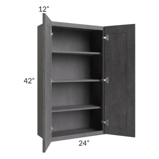 RTA Stone Grey 24" x 42" Wall Cabinet with 2 Decorative End Panels and Glass Door
