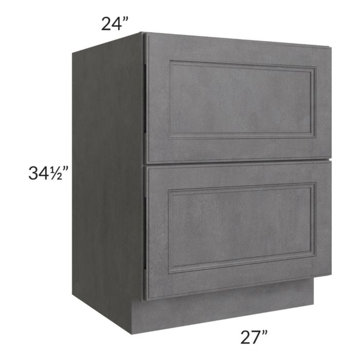 RTA Stone Grey 27" 2-Drawer Base Cabinet with 2 Decorative End Panels