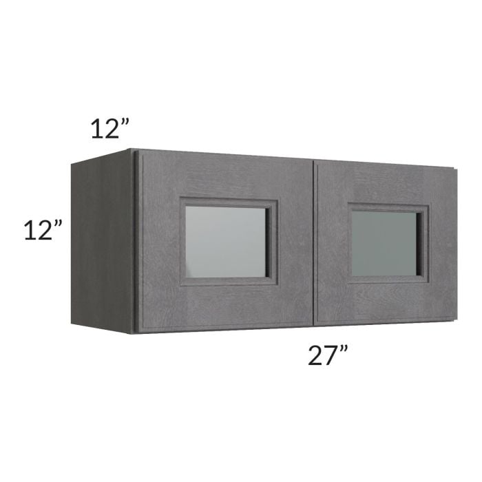 RTA Stone Grey 27" x 12" Decorative Wall Cabinet with Plain Glass